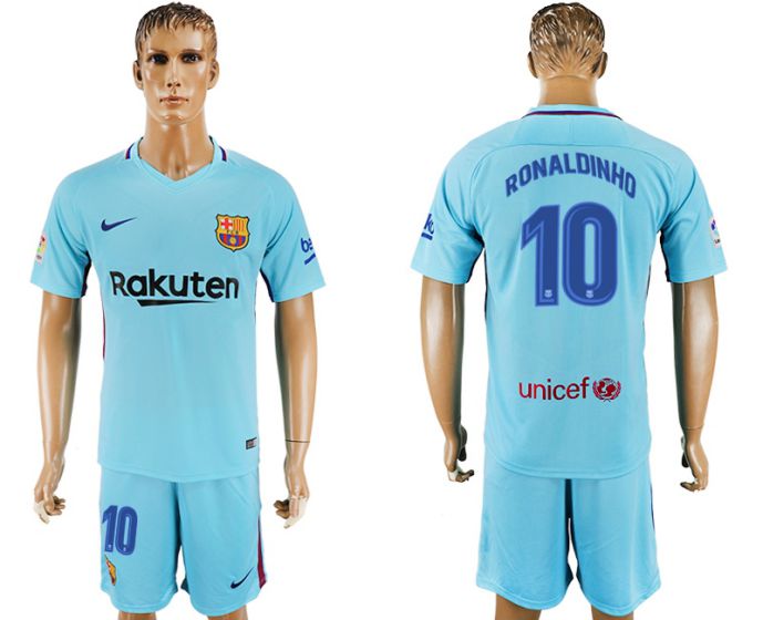 Men 2017-2018 club Barcelona away 10 Ronaldinho blue soccer jersey